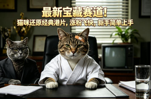 最新宝藏赛道！猫咪还原经典港片，涨粉飞快，新手简单上手-蜗牛学社