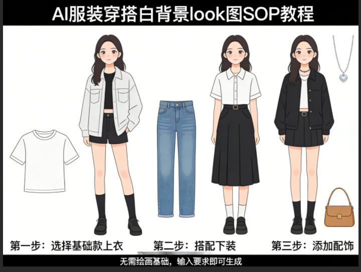 AI服装穿搭白背景look图SOP教程，不用会画画，提几句具体要求，AI就能还你一个奇迹-蜗牛学社