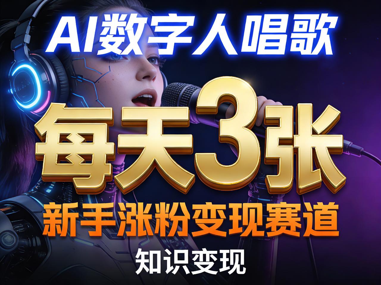 AI数字人唱歌，新手涨粉变现赛道，每天3张和知识付费，副业必备-蜗牛学社