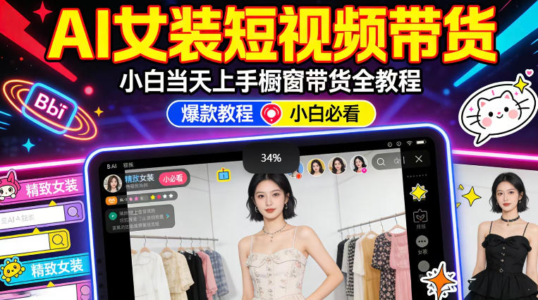 AI女装短视频橱窗带货：小白零门槛当天上手，高佣金爆款轻松賺！-蜗牛学社