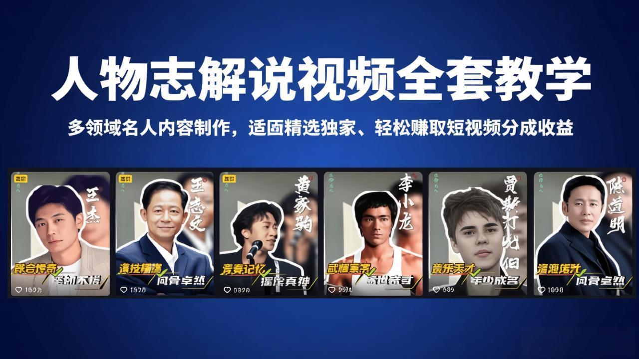 人物志解说视频全套教学，多领域名人内容制作，适配精选独家，轻松赚取短视频分成收益-蜗牛学社