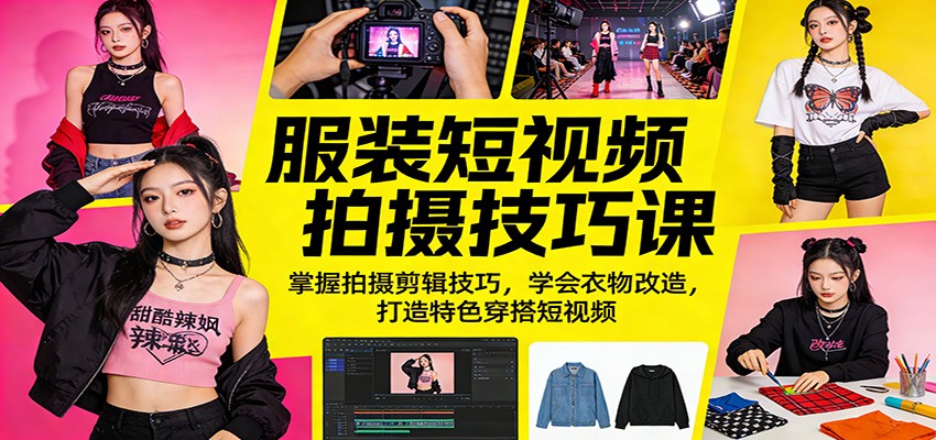 服装短视频拍摄技巧课：掌握拍摄剪辑技巧，学会衣物改造，打造特色穿搭短视频-蜗牛学社