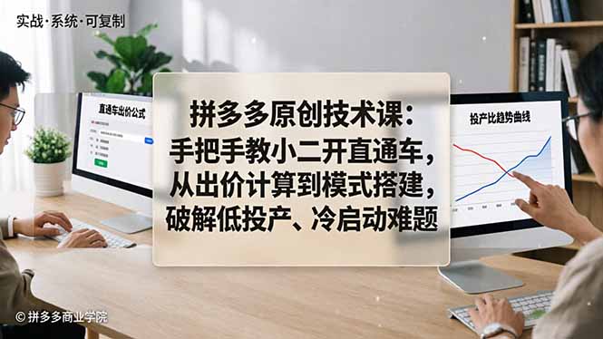 拼多多原创技术课：手把手教小二开直通车，从出价计算到模式搭建，破解低投产、冷启动难题-蜗牛学社