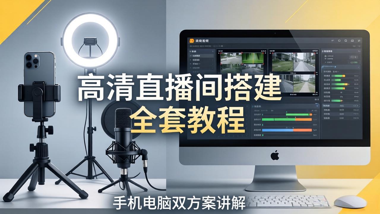 高清直播间搭建全套教程，手机电脑双方案讲解，设备选型调试多机位实操教学-蜗牛学社