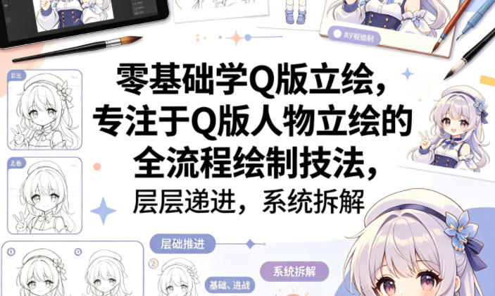 零基础学Q版立绘，专注于Q版人物立绘的全流程绘制技法，层层递进，系统拆解-蜗牛学社