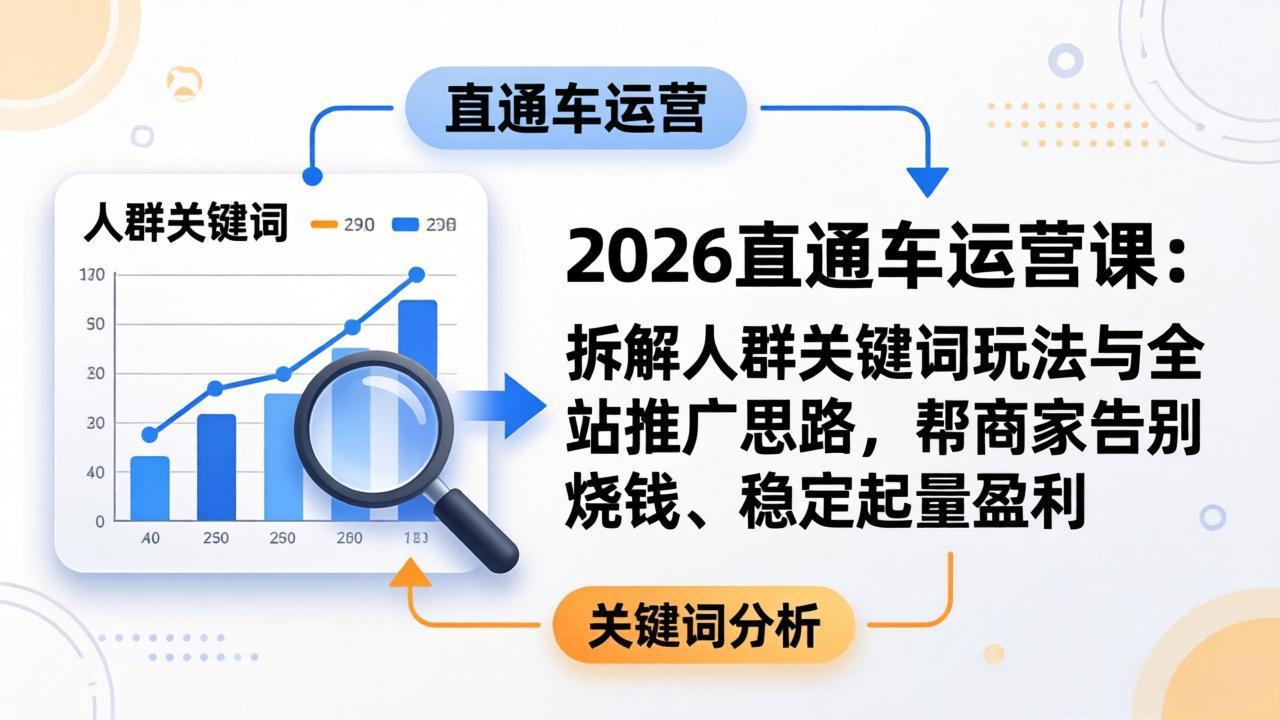 2026直通车运营课：拆解人群关键词玩法与全站推广思路，帮商家告别烧钱、稳定起量盈利-蜗牛学社