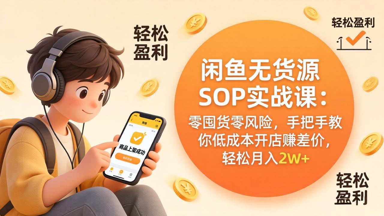 闲鱼无货源SOP实战课:零囤货零风险,手把手教你低成本开店赚差价,轻松月入2w+-蜗牛学社