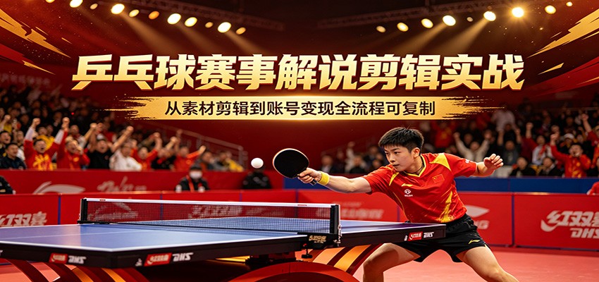 乒乓球赛事解说剪辑实战，从素材剪辑到账号变现全流程可复制-蜗牛学社
