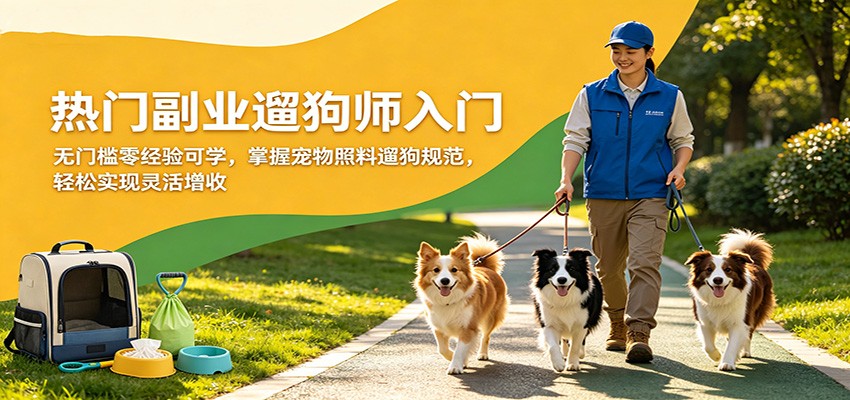 热门副业遛狗师入门，无门槛零经验可学，掌握宠物照料遛狗规范，轻松实现灵活增收-蜗牛学社