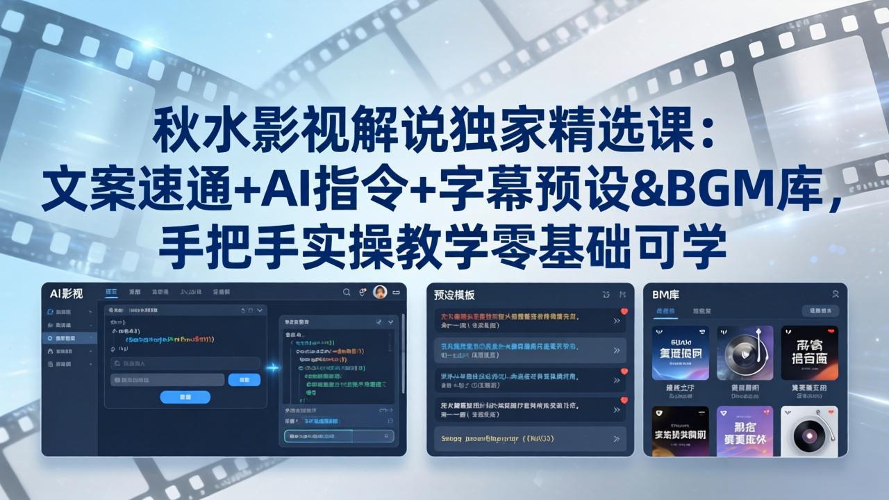 秋水影视解说独家精选课：文案速通+AI指令+字幕预设+BGM库，手把手实操教学零基础可学-蜗牛学社