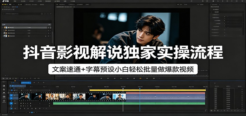 抖音影视解说独家实操流程，文案速通+字幕预设小白轻松批量做爆款视频-蜗牛学社