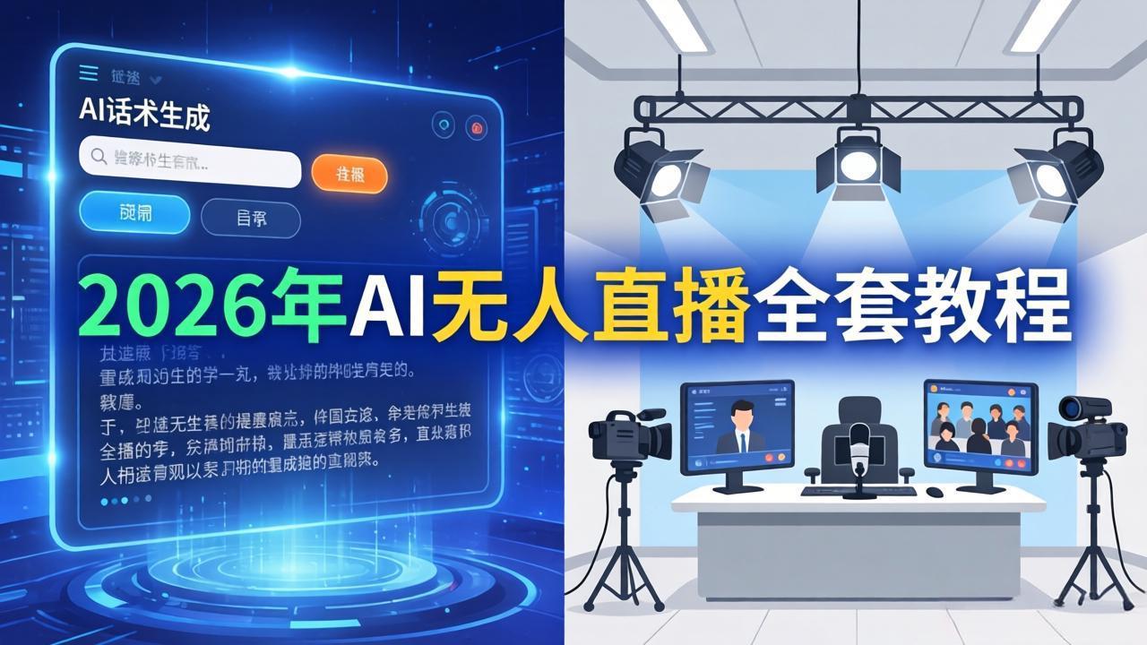 2026年AI无人直播全套教程：OBS安装+软件配置+直播间搭建+话术生成+一键开播实操-蜗牛学社