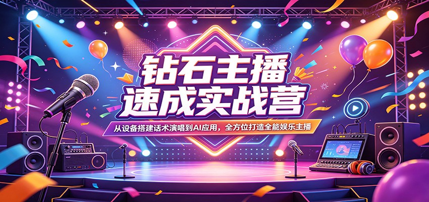 钻石主播速成实战营：从设备搭建话术演唱到AI应用，全方位打造全能娱乐主播-蜗牛学社