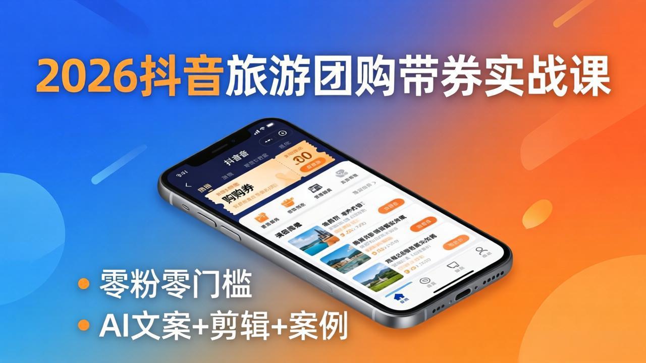 2026抖音旅游团购带券实战课：零粉零门槛，AI文案+剪辑+案例，躺着赚门票佣金-蜗牛学社