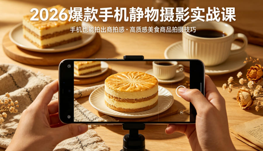 2026爆款手机静物摄影实战课，手机也能拍出商拍感，学会拍出高质感美食商品-蜗牛学社