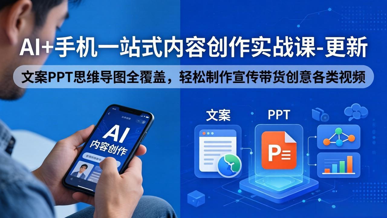 AI+手机一站式内容创作实战课-更新，文案PPT思维导图全覆盖，轻松制作宣传带货创意各类视频-蜗牛学社