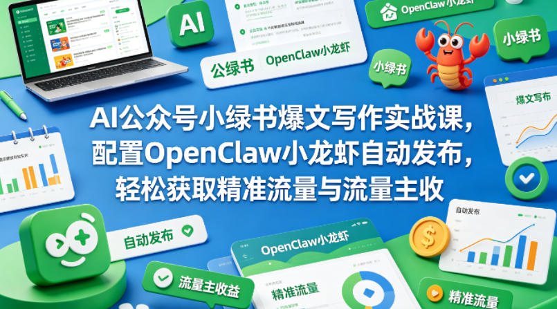 AI公众号小绿书爆文写作实战课，配置OpenClaw小龙虾自动发布，轻松获取精准流量与流量主收益-蜗牛学社