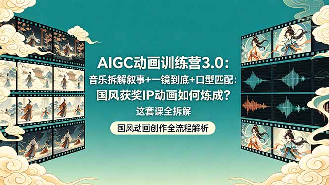 AIGC动画训练营3.0：音乐拆解叙事+一镜到底+口型匹配：国风获奖IP动画如何炼成？这套课全拆解-蜗牛学社
