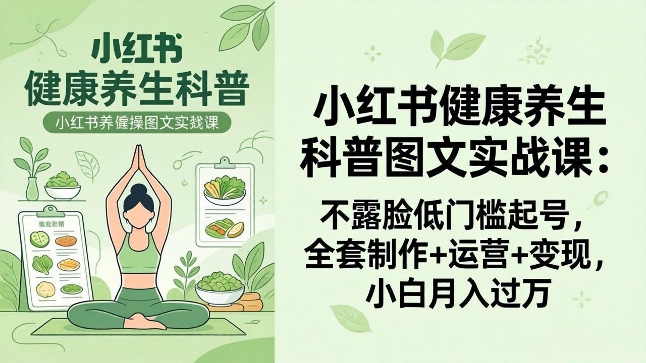 2026小红书健康养生科普图文实战课：不露脸低门槛起号，全套制作+运营+变现，小白月入过万-蜗牛学社