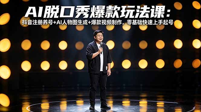 AI脱口秀爆款玩法课:抖音注册养号+AI人物图生成+爆款视频制作,零基础快速上手起号-蜗牛学社