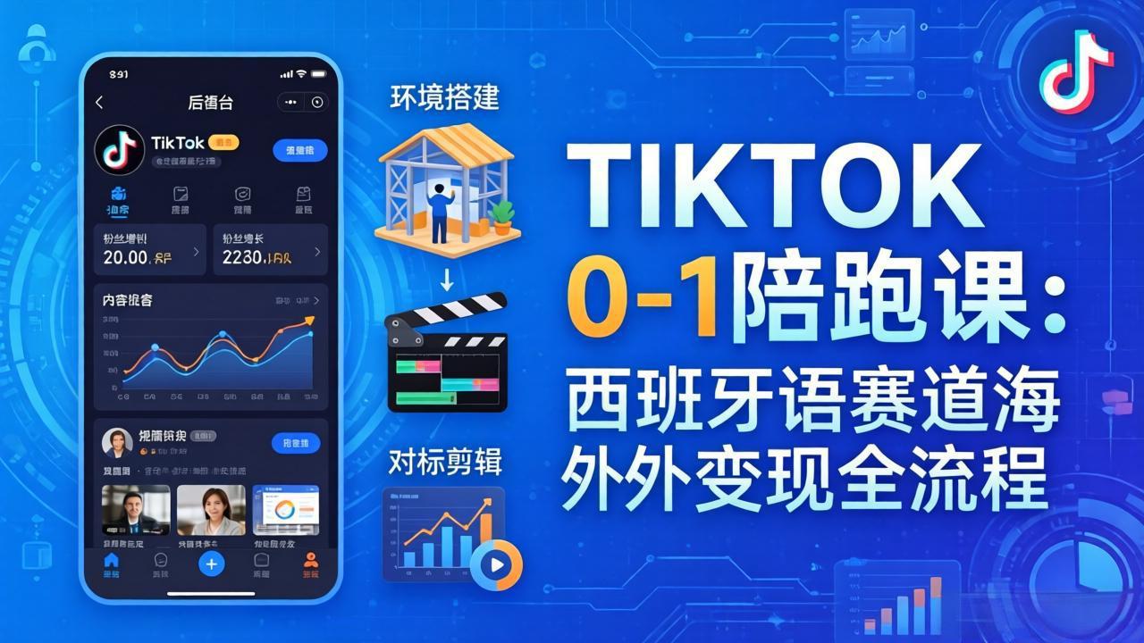 TIKTOK 0-1 陪跑课：从环境搭建到刷对标剪辑，西班牙语赛道海外变现全流程-蜗牛学社