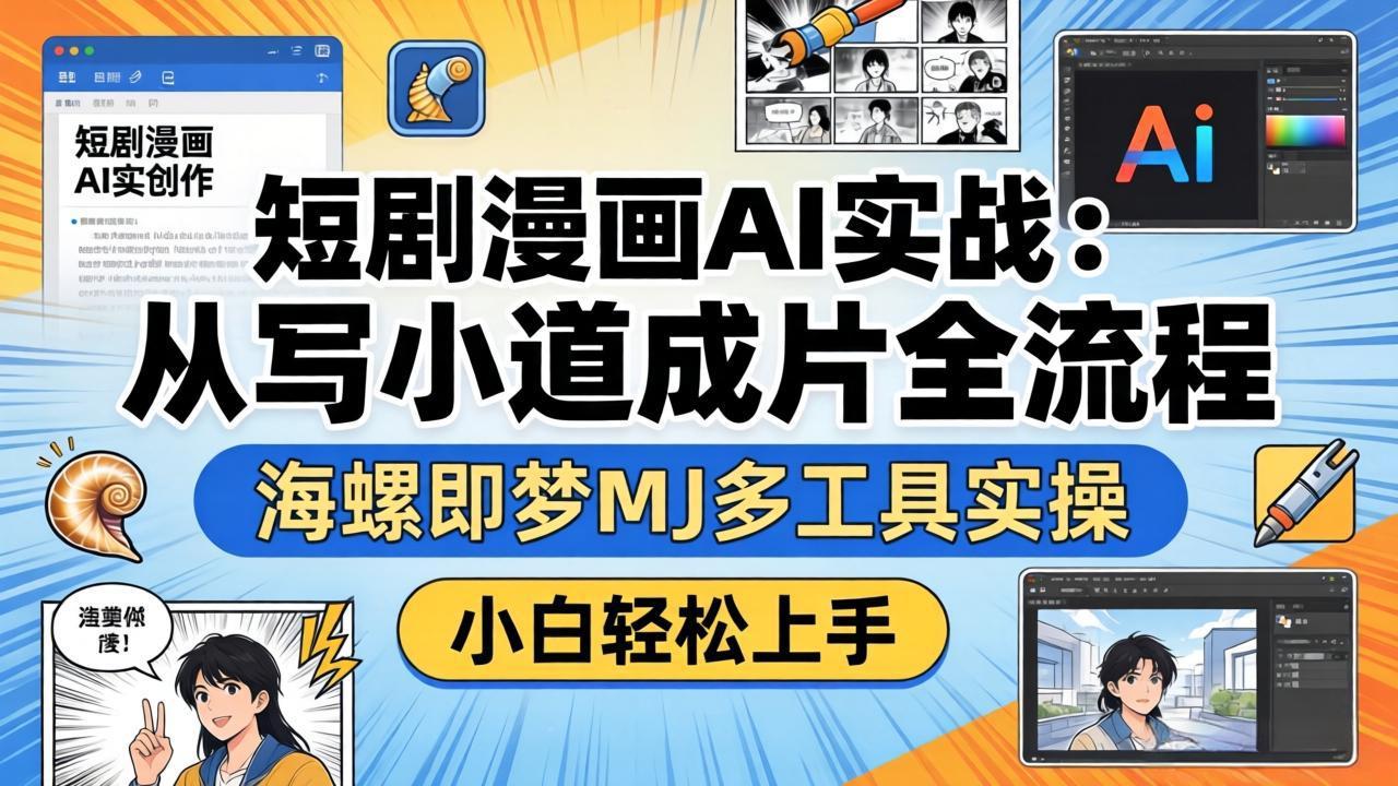 短剧漫画AI实战：从写小说到成片全流程，海螺即梦MJ多工具实操，小白轻松上手-蜗牛学社