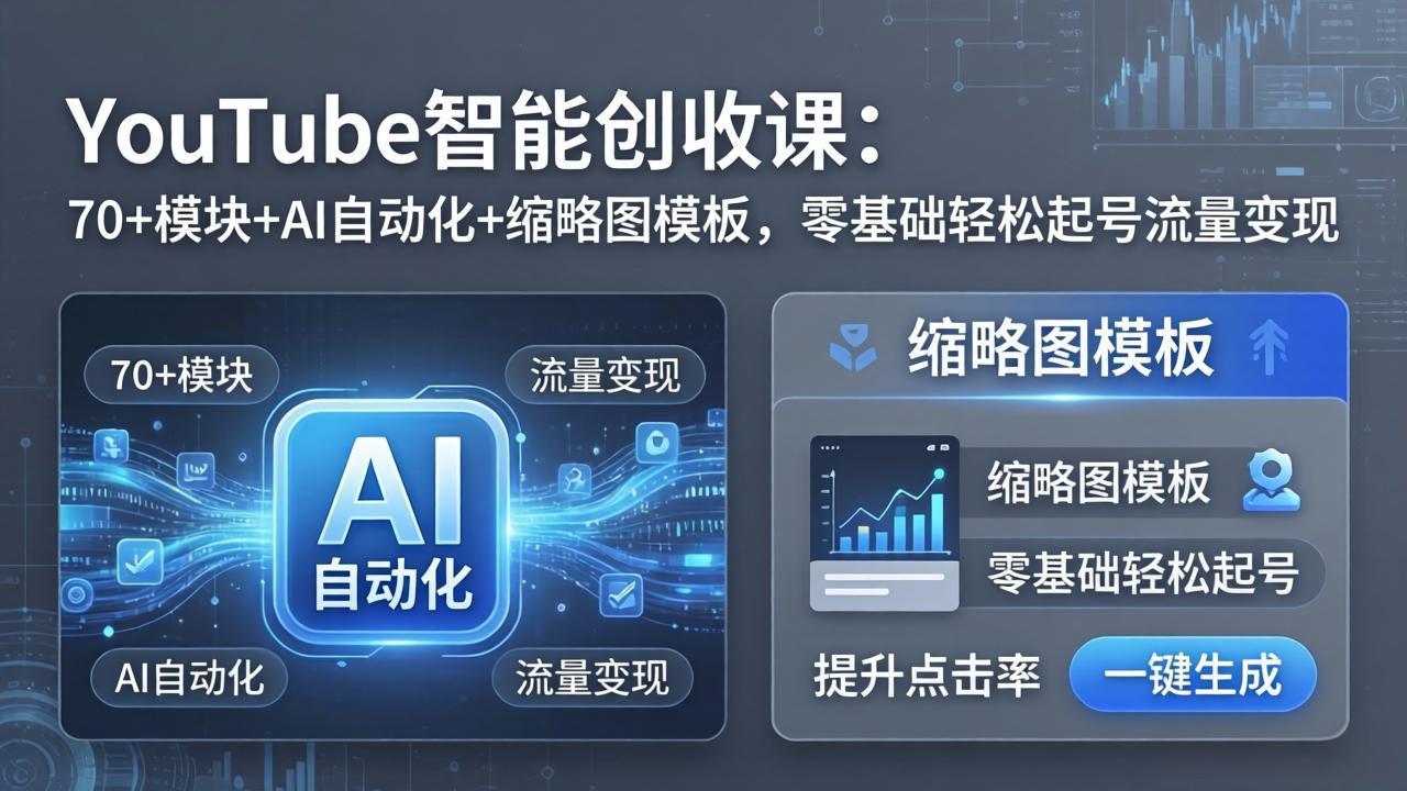 YouTube智能创收课:70+模块+AI自动化+缩略图模板,零基础轻松起号流量变现-蜗牛学社