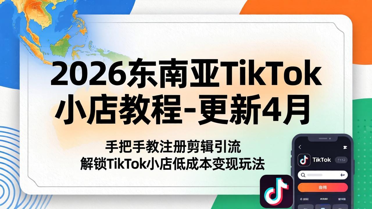 2026东南亚TikTok小店教程-更新4月，手把手教注册剪辑引流，解锁TikTok小店低成本变现玩法-蜗牛学社