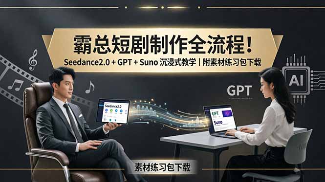 霸总短剧制作全流程！Seedance2.0 + GPT + Suno 沉浸式教学｜附素材练习包下载-蜗牛学社
