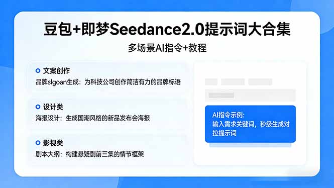 豆包+即梦Seedance2.0提示词大合集:多场景AI指令+教程,解锁文案、设计、影视高效创作-蜗牛学社