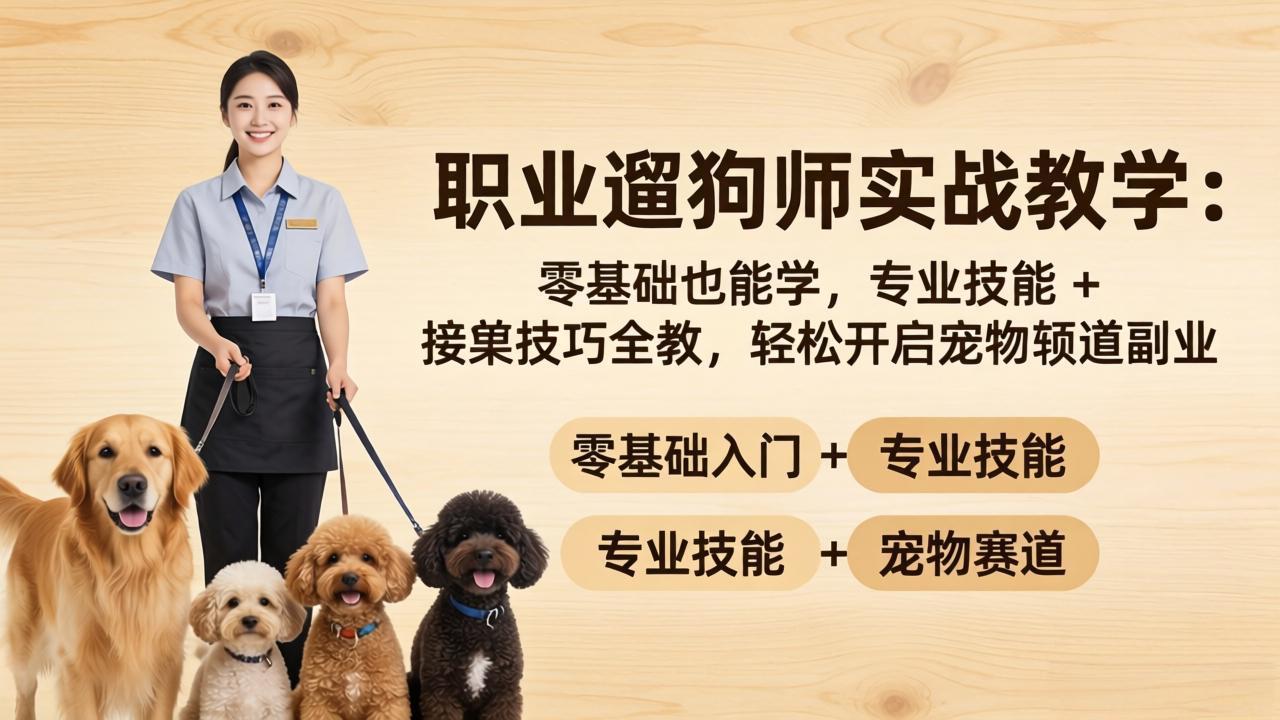 职业遛狗师实战教学：零基础也能学，专业技能 + 接单技巧全教，轻松开启宠物赛道副业-蜗牛学社