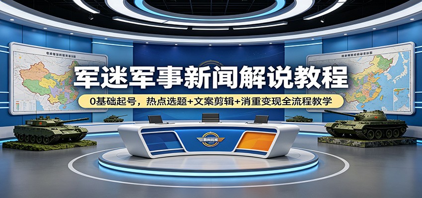 军迷军事新闻解说教程：0基础起号，热点选题+文案剪辑+消重变现全流程教学-蜗牛学社