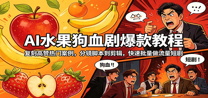 AI水果狗血剧爆款教程：复刻高赞热门案例，分镜脚本到剪辑，快速批量做流量短剧-蜗牛学社