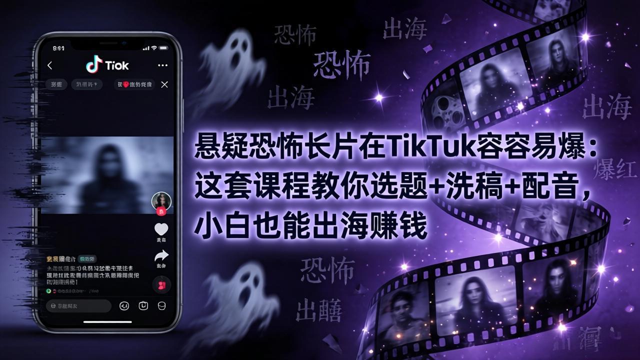 悬疑恐怖长片在TikTok最容易爆：这套课程教你选题+洗稿+配音，小白也能出海赚钱-蜗牛学社