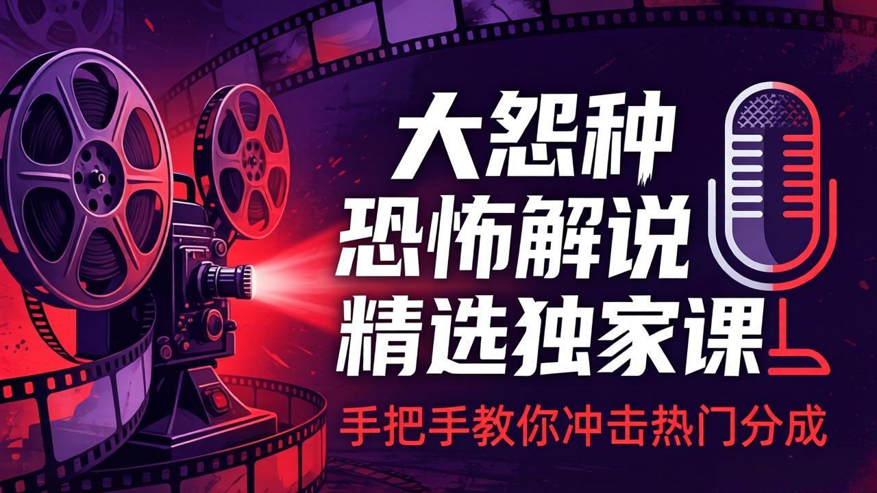 大怨种恐怖解说精选独家课：电影下载+文案配音+片头封面，手把手教你冲击热门分成-蜗牛学社