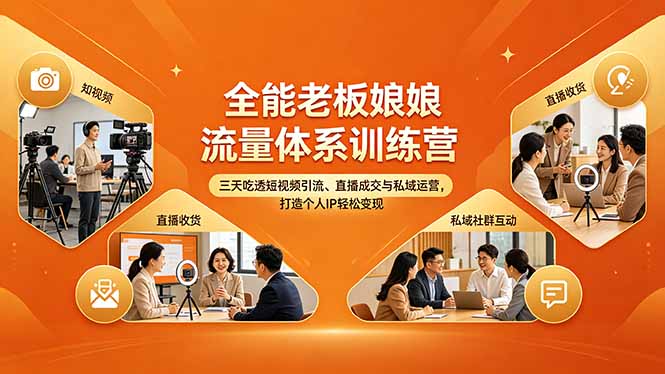 全能老板娘流量体系训练营，三天吃透短视频引流、直播成交与私域运营，打造个人IP轻松变现-蜗牛学社