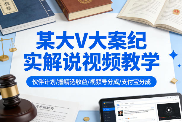 某大V大案纪实解说视频教学，可做伙伴计划、撸精选收益，视频号和支付宝分成计划均可-蜗牛学社
