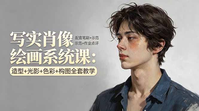 写实肖像绘画系统课：造型+光影+色彩+构图全套教学，配套笔刷+示范+作业点评-蜗牛学社