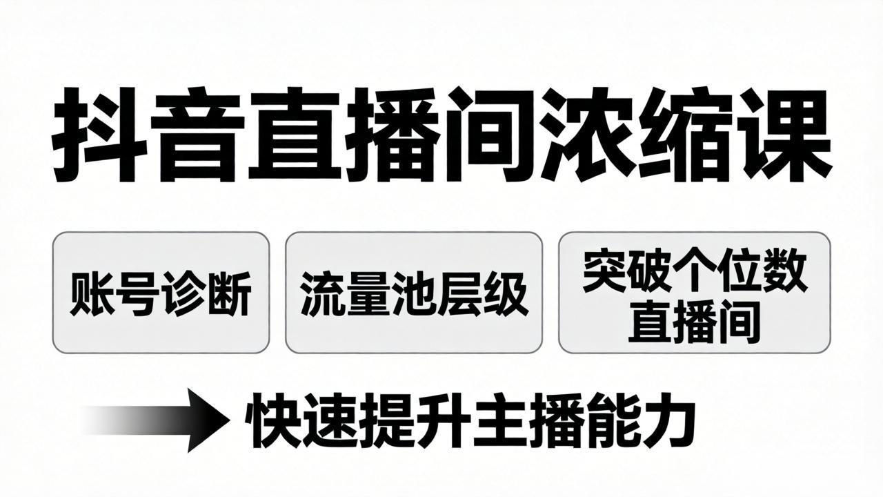 抖音直播间浓缩课：账号诊断+流量池层级，突破个位数直播间，快速提升主播能力-蜗牛学社