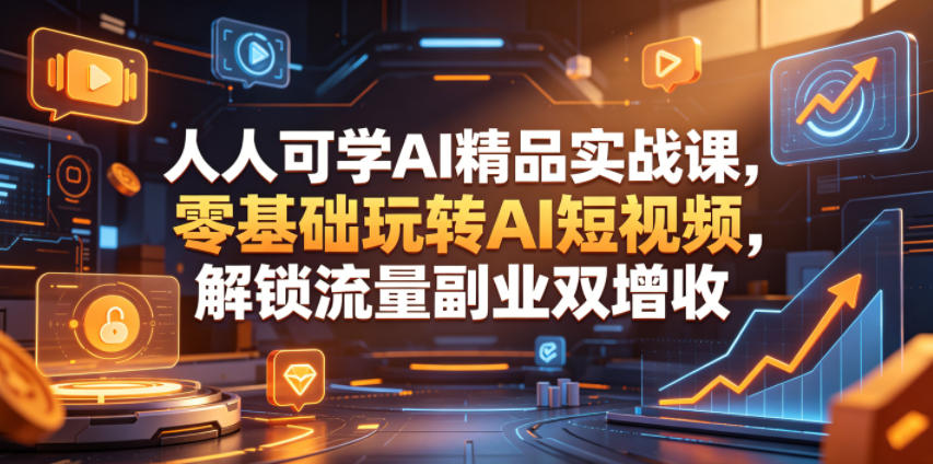 人人可学AI精品实战课，零基础玩转AI短视频，解锁流量副业双增收-蜗牛学社