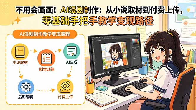 不用会画画！AI漫剧制作：从小说取材到付费上传，零基础手把手教学变现路径-蜗牛学社