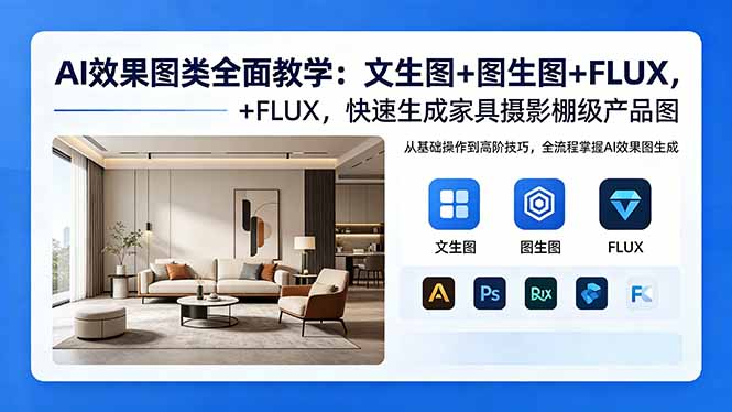 AI效果图类全面教学：文生图+图生图+FLUX，快速生成家具摄影棚级产品图-蜗牛学社