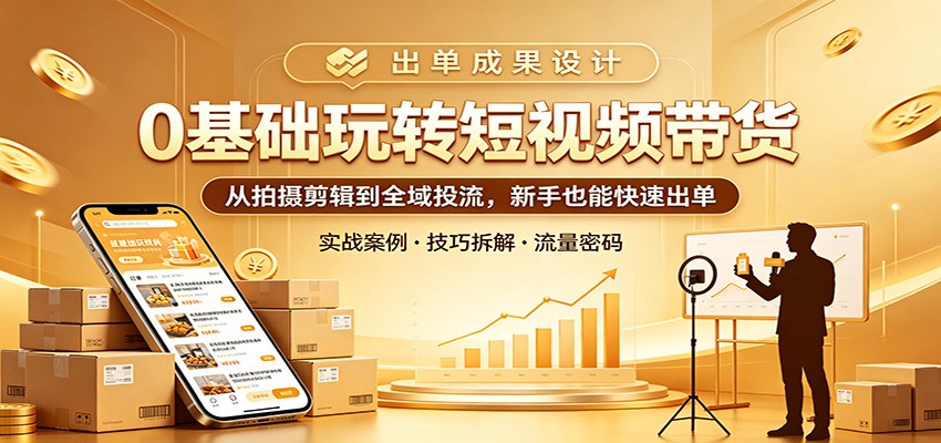 0基础玩转短视频带货：从拍摄剪辑到全域投流，新手也能快速出单-蜗牛学社