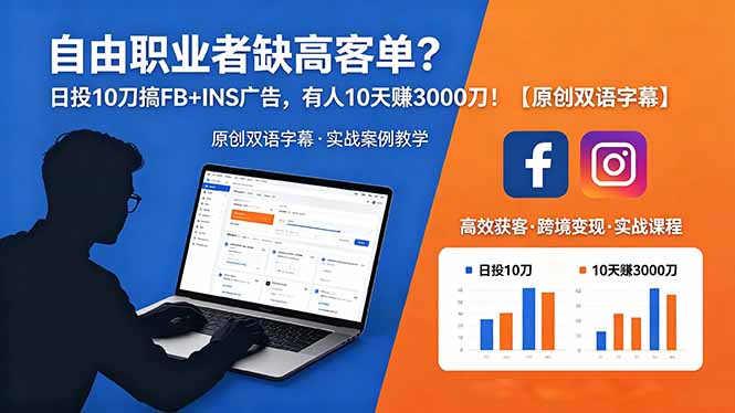 自由职业者缺高客单？日投 10 刀搞 FB+INS 广告，有人 10 天赚 3000 刀！【原创双语字幕】-蜗牛学社