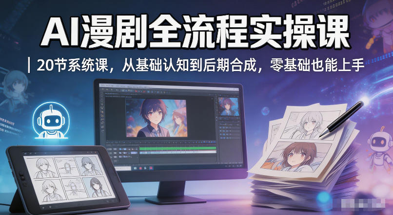 AI漫剧全流程实操课｜20节系统课，从基础认知到后期合成，零基础也能上手-蜗牛学社