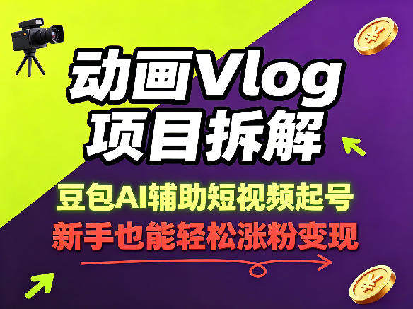 动画Vlog项目拆解，豆包AI辅助短视频起号，新手也能轻松涨粉，43条作品涨粉8.3W-蜗牛学社