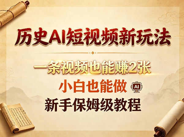历史AI短视频新玩法，一条视频也能賺2张，小白也能做，新手保姆级教程-蜗牛学社