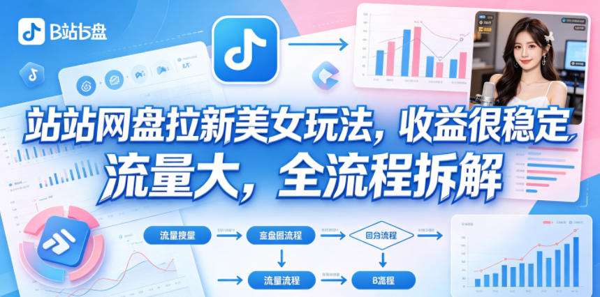 B站网盘拉新美女玩法，收益很稳定，流量大，全流程拆解-蜗牛学社