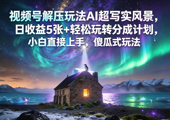 视频号解压玩法AI超写实风景，日收益5张+轻松玩转分成计划，小白直接上手，傻瓜式玩法-蜗牛学社
