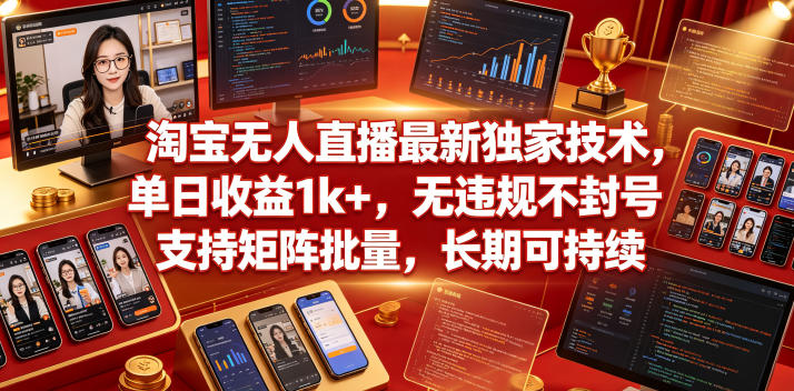淘宝无人直播最新独家技术，单日收益1k+，无违规不封号，支持矩阵批量，长期可持续【揭秘】-蜗牛学社